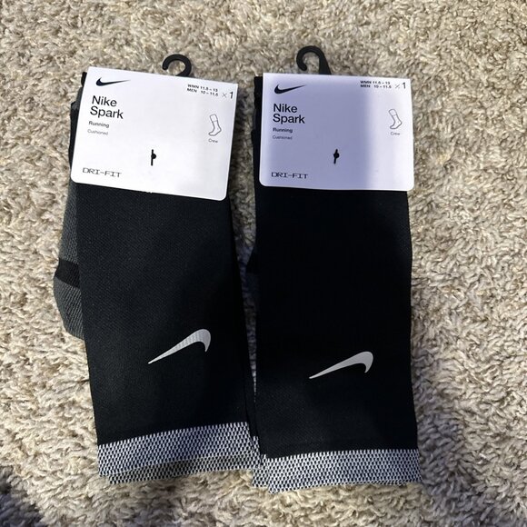 Nike Spark Cushioned Running Crew Socks - Black - Men’s 10-11.5 *LOT OF 2 PAIR* - Picture 1 of 4